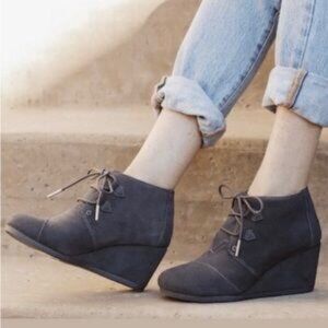 TOMS Kala Desert Wedge Booties in Forged Iron Grey Suede